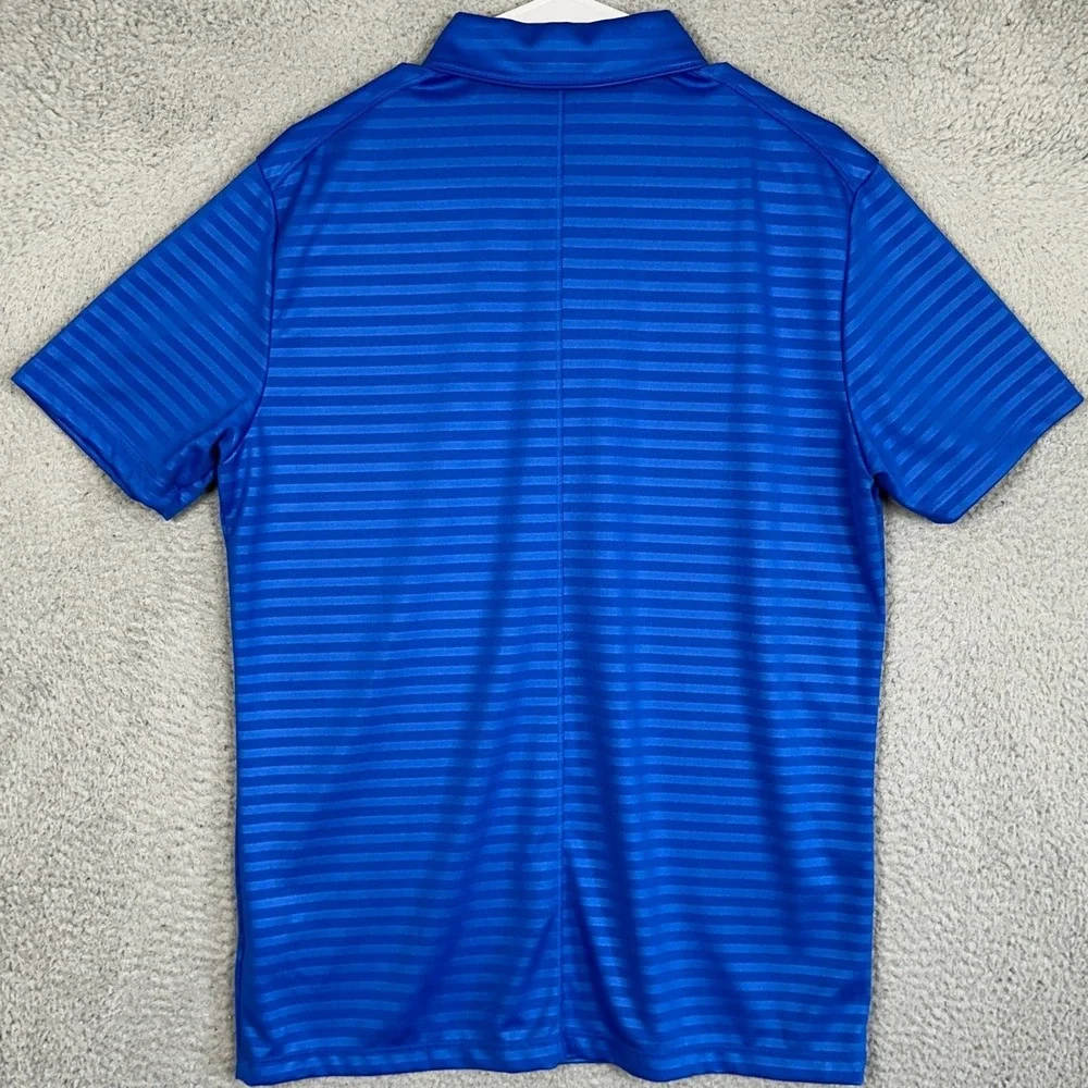 Nike Dri-FIT Polo Shirt Mens Medium Royal Blue Striped Golf Rugby Short Sleeve
